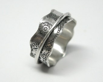 Paisley Sterling Silver Spinner Ring - 8mm wide -