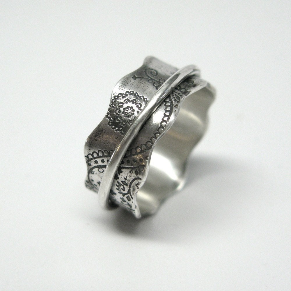 Paisley Sterling Silver Spinner Ring 8mm Wide - Etsy