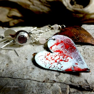 Enamel Heart Earrings with Garnets image 1