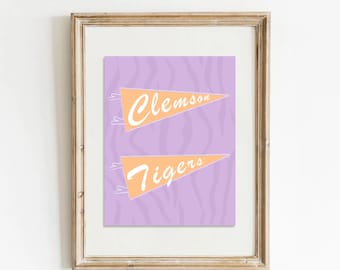 Preppy Clemson Pennant Art Preppy Clemson Wall Print Clemson Decor for Dorm Wall Art College Apartment Clemson Preppy Prints