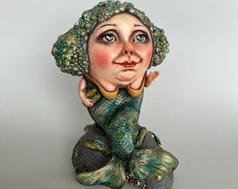 Mermaid Art Doll Sculpture, OOAK Handmade Figurine