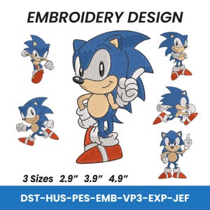 Sonic Classic Embroidery Design Bundle, Cartoon Embroidery Pattern, Hedgehog Embroidery Design, 3 Sizes, Instant Download, Embroidery File