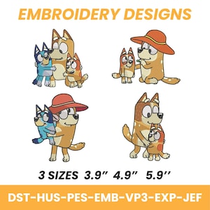 Mom Cartoon Blue Dog Bingo Bundle Embroidery Design, Blue Dog Family Embroidery Pattern, Cartoon Funny Mom, Embroidery PES DST EMB, Hoop 4x4