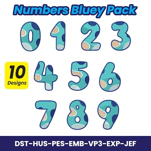 Embroidery Numbers Blue Dog Set, Cartoon Numbers, Kid's Birthday, Birthday Gift, Embroidery Pattern, Blue Dog Numbers