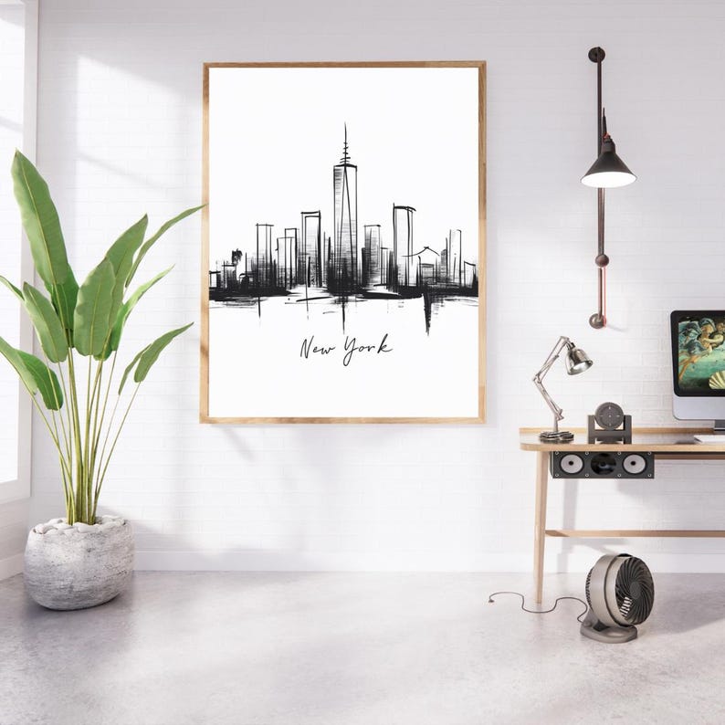 Abstract Black and White Minimalist New York City Skyline Drawing - Etsy