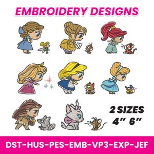 Princess Cartoon Kawaii Pack 2, Embroidery Design Set, Princess Design Kawaii, Embroidery Pattern, Birthday Gift, PES DST EMB