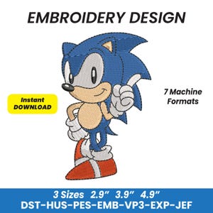 Sonic Classic Embroidery Design Bundle, Cartoon Embroidery Pattern, Hedgehog Embroidery Design, 3 Sizes, Instant Download, Embroidery File