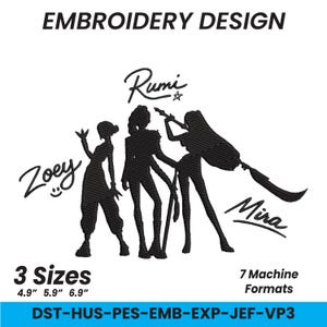 Kpop Huntrix Band Girls Embroidery Design, Demon Hunters Embroidery Pattern, Huntrix Embroidery Pes, Anime Lovers Gift,