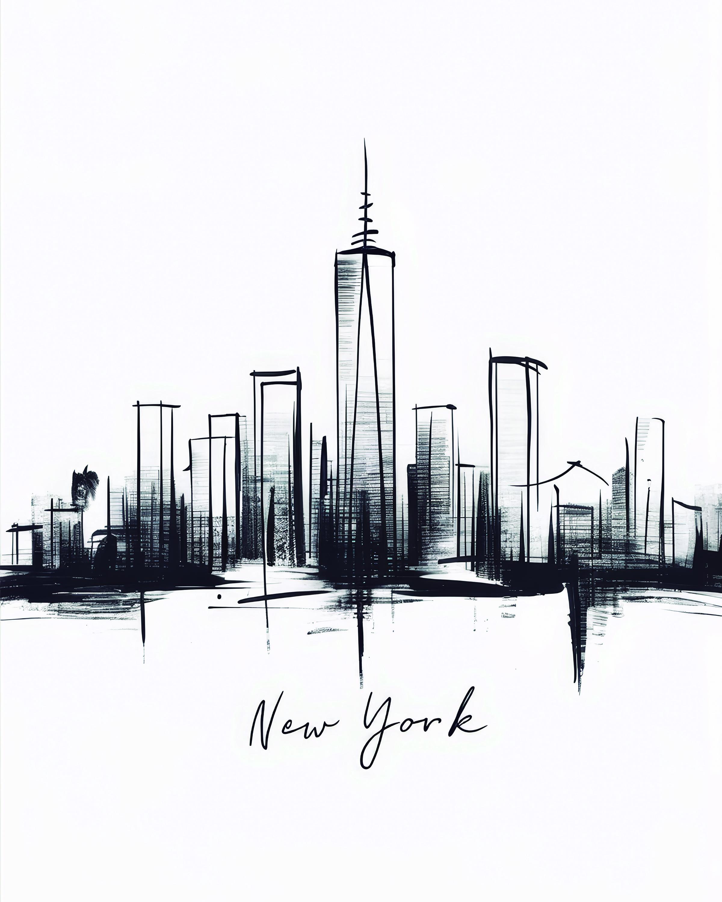 Abstract Black and White Minimalist New York City Skyline Drawing - Etsy