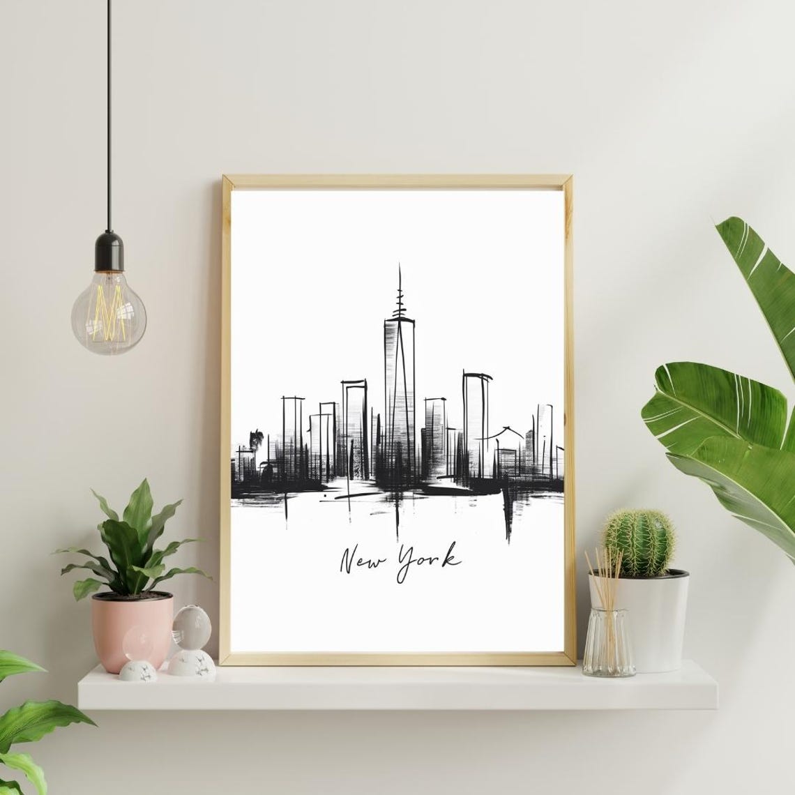 Abstract Black and White Minimalist New York City Skyline Drawing - Etsy