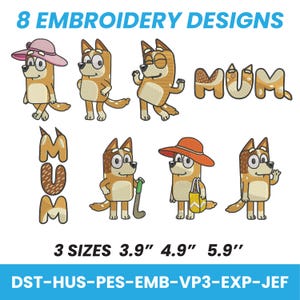Mom Chilli Heeler Bluey Bingo Bundle Embroidery Design, Bluey Family Embroidery Pattern, Cartoon Funny Mom, Embroidery PES DST EMB, Hoop 4x4