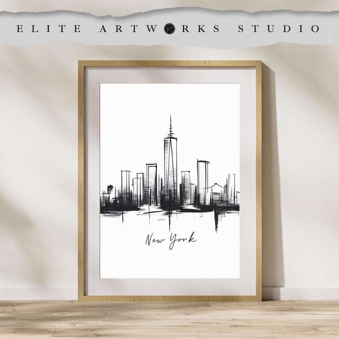 Abstract Black and White Minimalist New York City Skyline Drawing - Etsy