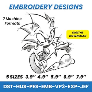 Sonic Sketch Style Embroidery Design, Sonic the Hedgehog Embroidery Pattern, Embroidery Sketch Design, Birthday Gift, Cartoon Embroidery