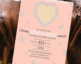 Invitación de cumpleaños digital breve y dulce de Sabrina Carpenter