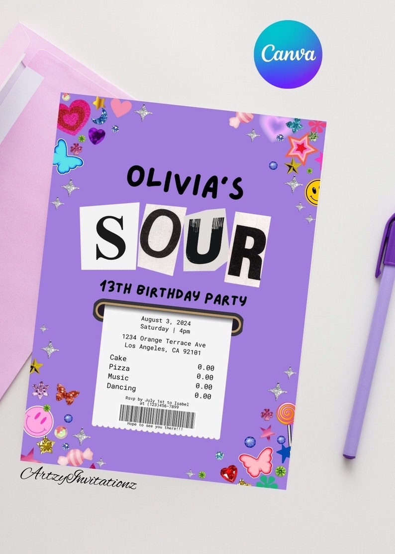 Olivia Rodrigo Sour Digital Birthday Invite - Etsy