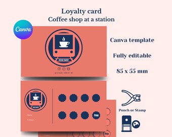 Coffee card template, coffee loyalty card, loyalty card template, Punch Card, stamp card, editable loyalty card, custom loyalty card