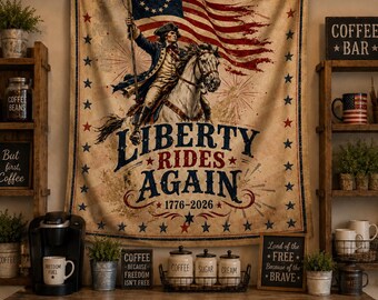 Tapiz de pared de estilo americano vintage / Decoración de pared del 4 de julio / Tapiz de pared "La libertad vuelve a la carga" / Fondo americano del 4 de julio / 1776-2026