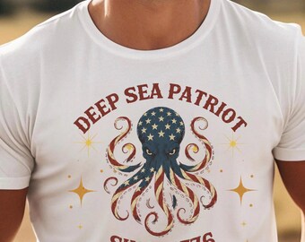 Camiseta de patriota de aguas profundas / Pulpo / Océano / Camiseta náutica / Vintage / 1776 / Entusiasta de la marina / Veteranos / Vida marina / Militar / 4.º