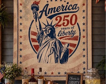 Tapiz de pared de la Estatua de la Libertad por sus 250 años / Decoración de pared del 4 de julio / Tapiz de pared patriótico para interiores por sus 250 años / Fondo americano para el 4 de julio