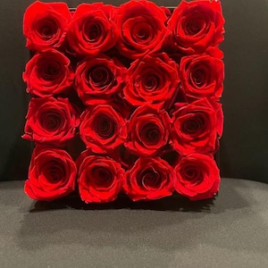 Rose Forever,  Preserved Flower black box with a clear acrylic cover, 16 Preserved Roses, Free Shipping