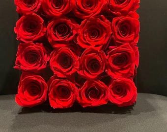 Preserved Rose Box: Black Acrylic Display - 16 Roses