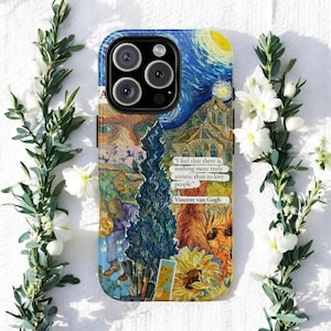 Vincent van Gogh Masterpiece Collage Phone Case, Starry Night Sunflower, Post-Impressionist Painting, iPhone 16 15 14 13 Pro Max, galaxy s24