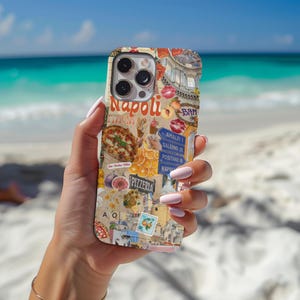 Vintage Italiaanse zomercollage telefoonhoesje Napels Amalfikust La Dolce Vita Pizza voor iPhone 16 15 14 13 12, Samsung S24 S23 S22, pixel 9 8a