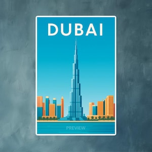 Dubai Travel Poster | Burj Khalifa Wall Art | Modern Skyline Printable | UAE City Decor Digital Download