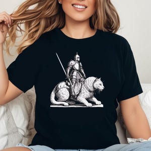 Knight Cat Rider Vintage T-shirt, Retro 90s Graphic Tee, Dark Art, Medieval Shirt, Funny Cat, Meme Shirt, Grimdark, Gift For Him, Fairycore
