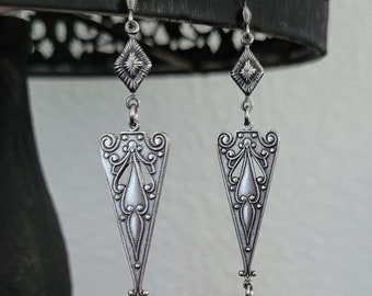 Art Deco Earrings Antique Silver Boho Jewelry Bohemian Artisan Handcrafted Jewelry Victorian Bridal Wedding Mother's Day Gift