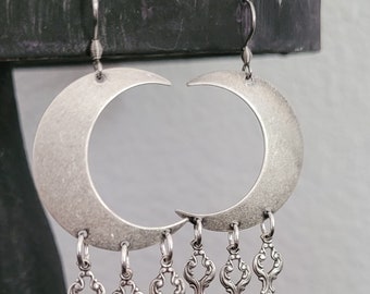 Moon Eclipse Earrings Oxidized Antiqued Silver Boho Gypsy Bohemian Jewelry Belly Dance Stevie Nicks Style