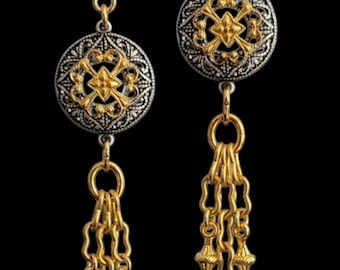 Mixed Metals Crotalia Roman Style Earrings Gladiator Etruscan Revival Historical Reproduction Jewelry