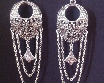 Bohemian Earrings Silver Gypsy Style Art Deco Earrings Belly Dance Jewelry Long Chandelier Earrings