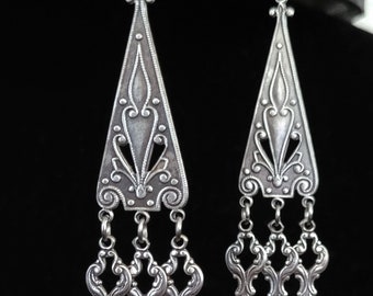 Art Deco Earrings Antique Silver  Jewelry Bohemian Artisan Handcrafted Jewelry Victorian Edwardian