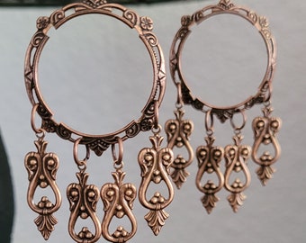 Antique Copper Hoop Earrings Filigree Jewelry Bohemian Romantic Boho Music Festival Outfit Chandelier Earrings Artisan Handcrafted