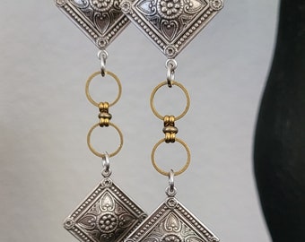 Bohemian Moroccan Earrings Mixed Metals Modern Tribal Belly Dance Music Festival Exotic Jewelry OOAK