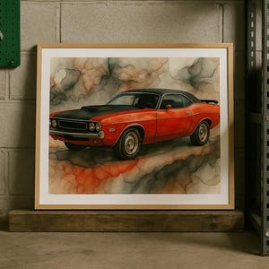1973 Dodge Challenger Wall Art | Classic Muscle Car Poster | Alcohol Ink Style Digital Print | Garage Decor | Retro Car Gift