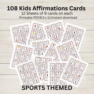 108 cartes d'affirmations sportives pour enfants, imprimables, cartes d'état d'esprit positif pour jeunes athlètes, motivantes, téléchargement immédiat