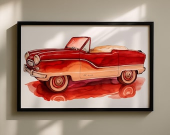 1957 Nash Metropolitan Druck: Roter Oldtimer, Retro Auto Dekor (Digitaler Download)