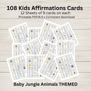 108 cartes de vœux pour bébés animaux de la jungle - Citations positives pour enfants, à télécharger et à imprimer