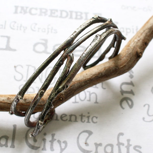 Sterling Silver Woodlands Cuff Bracelet  Silver Branch Bracelet  Rustic Silver Cuff Bracelet  Silver Woodlands Unisex Bracelet