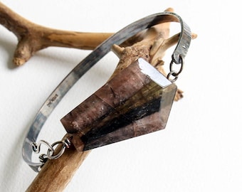 Geometric Andalusite Bangle - Sterling Silver Bracelet, Modern Jewelry
