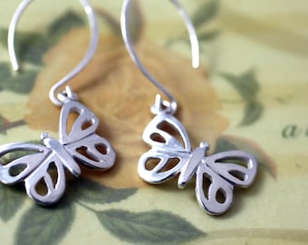 Sterling Silver Modern Butterfly Earrings,  Nature Inspired Designer Butterfly Jewelry, Silver Butterfly Earrings, Modern Butterfly Jewelry