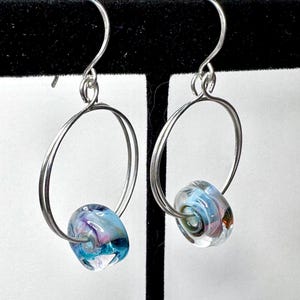 Icy Blue Lampwork Glass Drop Earrings Minimalist Everyday Jewelry