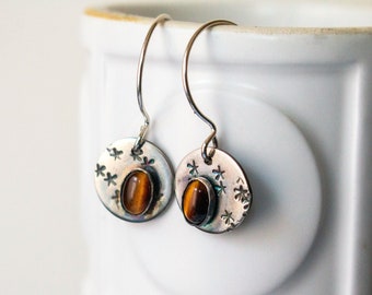 Tiger Eye Sterling Silver Dangle Earrings Handcrafted Jewelry Gift for Woman