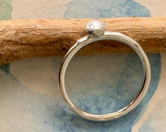 Handmade Sterling Silver Pebble Ring — Minimalist Stacking Ring, Recycled Silver