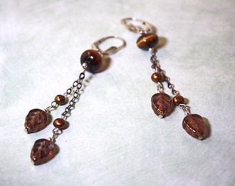 Long  Brown Leaf Boho Dangle Earrings  Brown Autumn Leaves Fashion Jewelry Gift