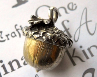 Handmade Silver and Yellow Brass Acorn Pendant, Handmade Silver and Brass Acorn Necklace,  Unisex Acorn Pendant