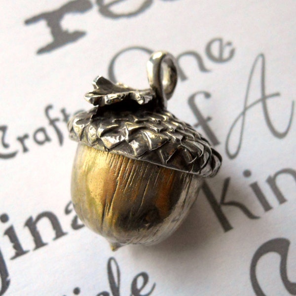 Handmade Silver and Yellow Brass Acorn Pendant, Handmade Silver and Brass Acorn Necklace,  Unisex Acorn Pendant