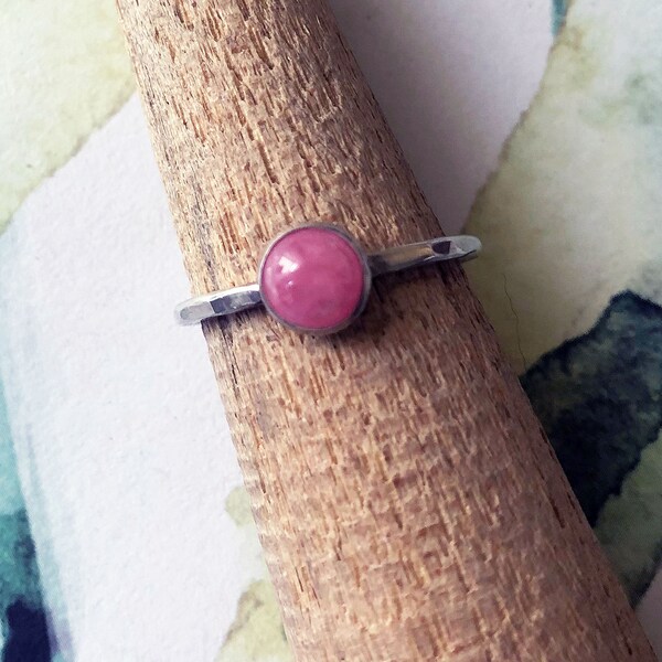 Pink Rhodocrosite Sterling Silver Stacking Ring size 7 1/4 US